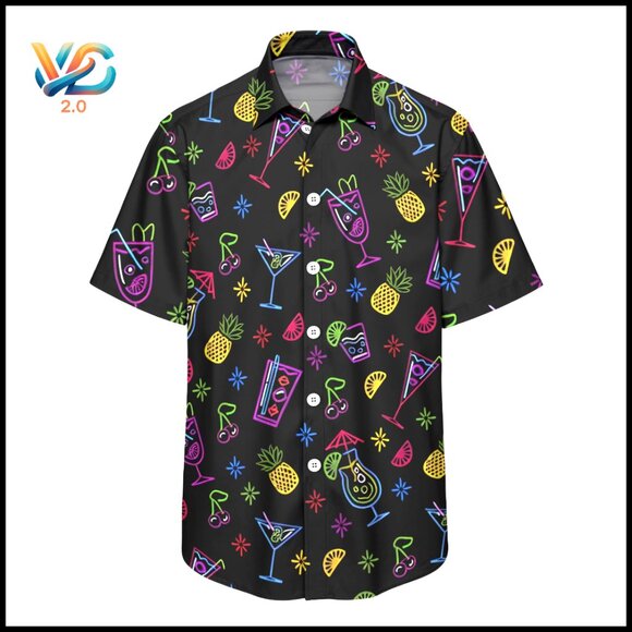 Unisex Short Sleeve Button Down Hawaiian Shirt Floral Print Polyester Spandex